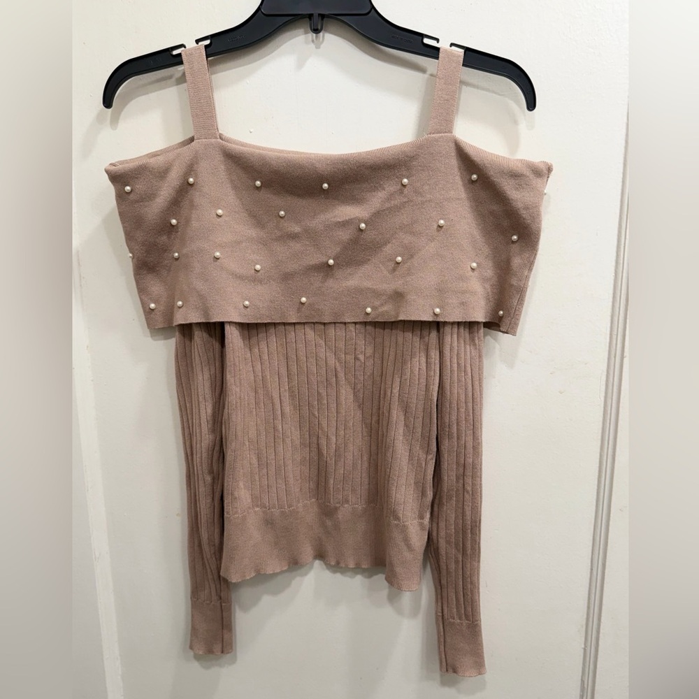 🧡 5 for $25! Pearl-Trim Off-Shoulder Ribbed Sweater